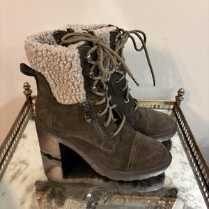 Marc Fisher Boots Womens Size‎ 8 Brown Suede Combat Ankle Lace Up Fur Lined
